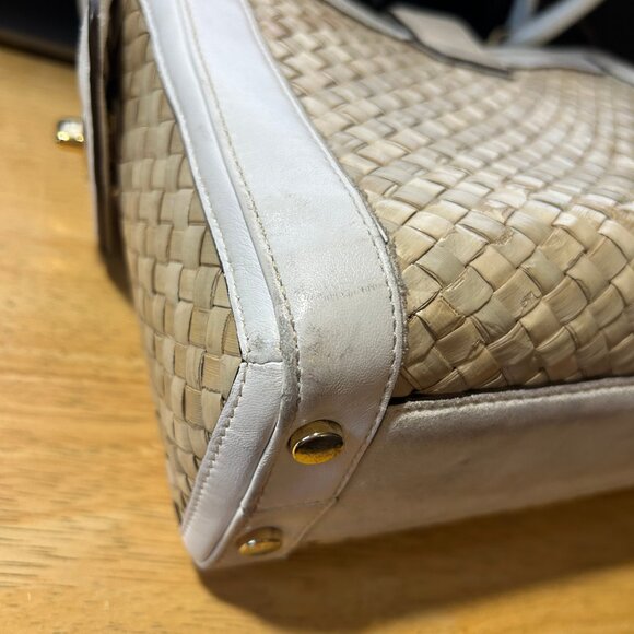 Coach A05K-4419 White Natural Limited Edition Straw Leather Satchel Handbag * - Picture 14 of 15